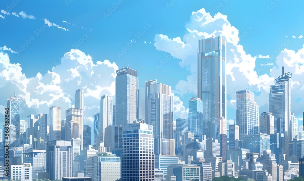 Cityscape under a Blue Sky with Fluffy Clouds Cityscape under a Blue Sky with Fluffy Clouds