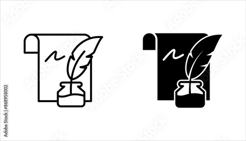 Feather pen write vector icon set. Quill pen icon vector illustration on white background