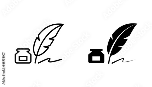 Feather pen write vector icon set. Quill pen icon vector illustration on white background