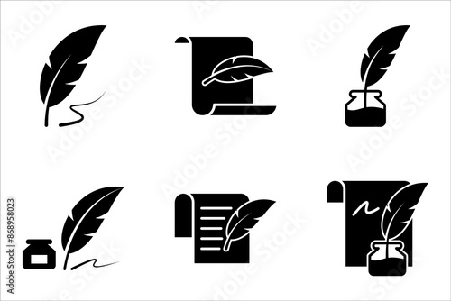 Feather pen write vector icon set. Quill pen icon vector illustration on white background