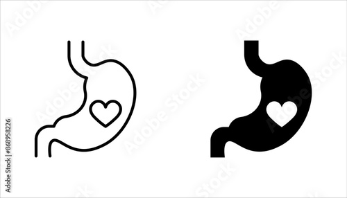 Intestine with heart icon set. Healthy internal organ, digestive tract symbol vector illustration on white background