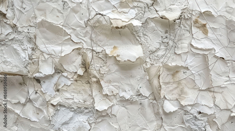 The image is of a wall covered in torn paper The image is of a wall covered in torn paper
