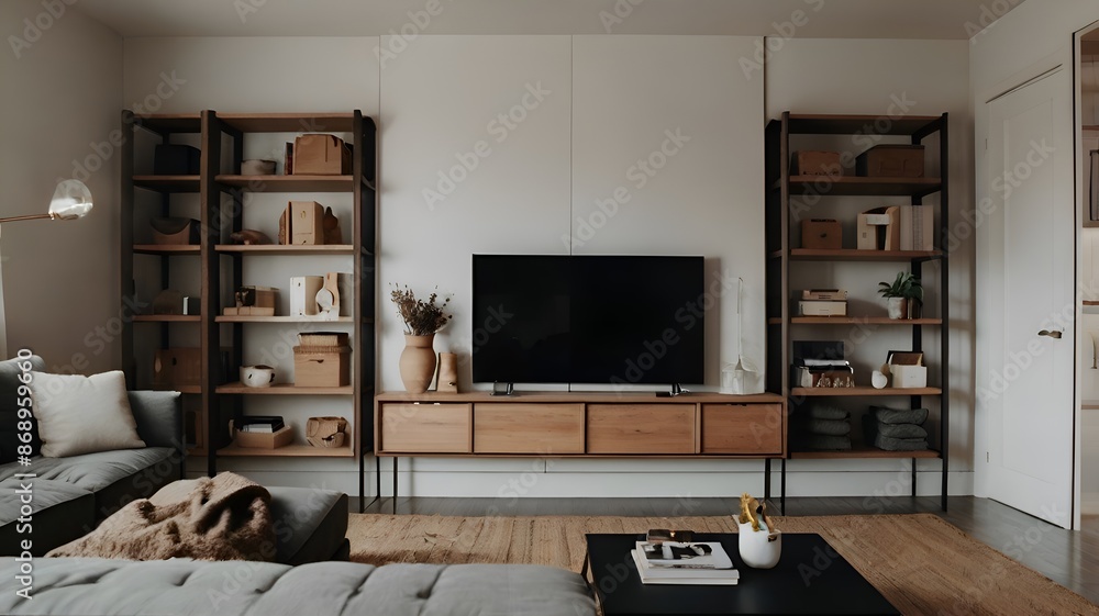 Fototapeta premium Modern kitchen interior with kitchen. Home Decor and Organization. Minimalism, decluttering, interior design, home improvement.