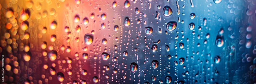 Raindrops On A Glass Window With A Colorful Blurred Background Raindrops On A Glass Window With A Colorful Blurred Background
