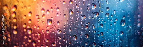 Raindrops On A Glass Window With A Colorful Blurred Background