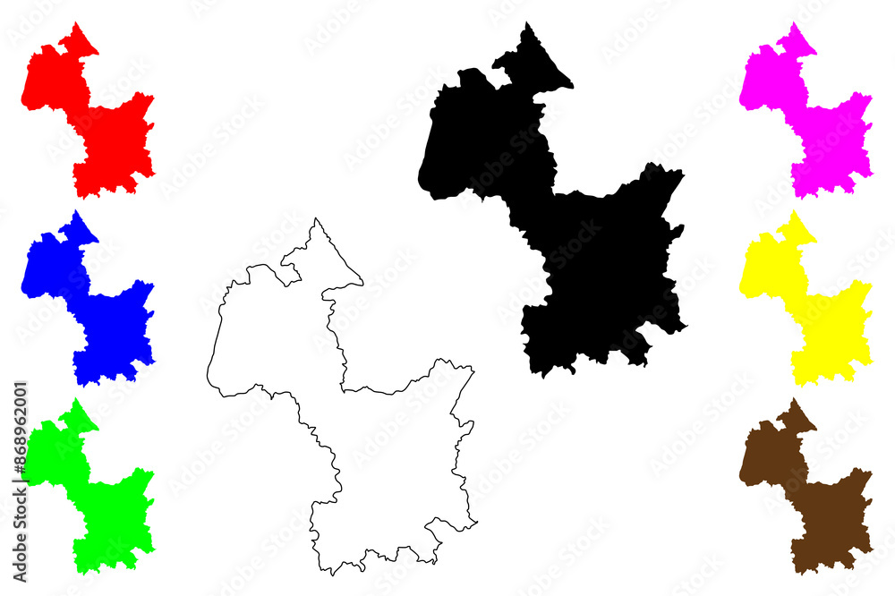 Naklejka premium Cherwell Non-metropolitan district, (United Kingdom of Great Britain and Northern Ireland, ceremonial county Oxfordshire, England) map vector illustration, scribble sketch map