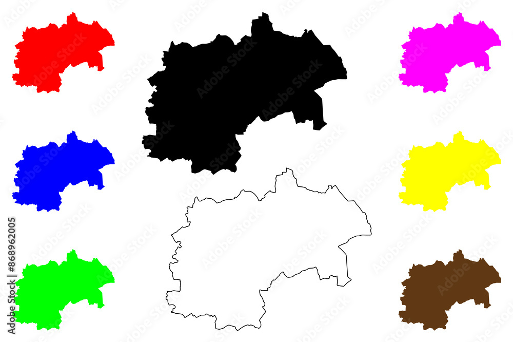 Fototapeta premium Chesterfield Non-metropolitan district (United Kingdom of Great Britain and Northern Ireland, ceremonial county Derbyshire, England) map vector, scribble sketch Borough of Chesterfield map