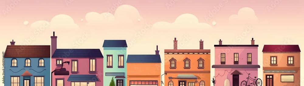 A row of colorful houses with different shapes and sizes A row of colorful houses with different shapes and sizes