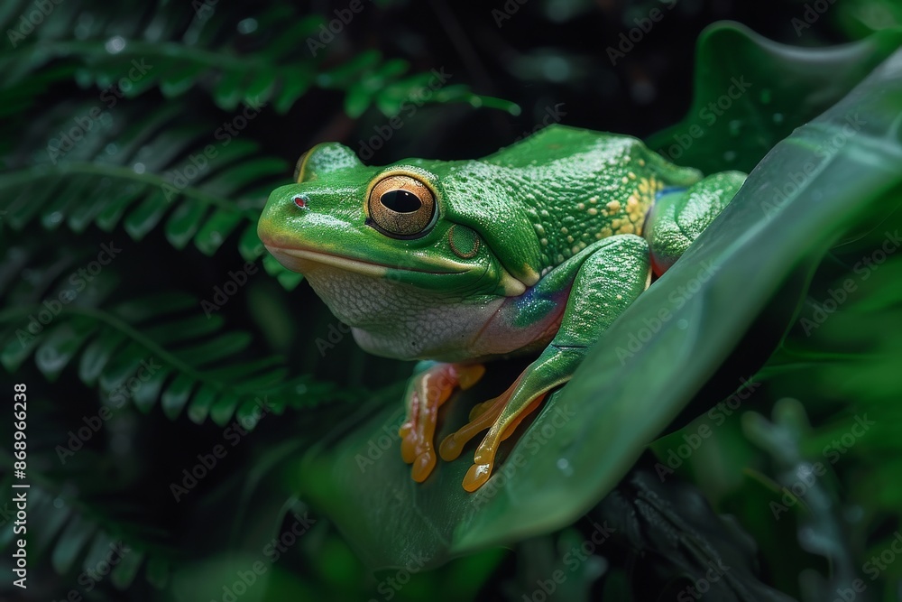 Australian Green Tree Frog, Macro,Left side view Australian Green Tree Frog, Macro,Left side view