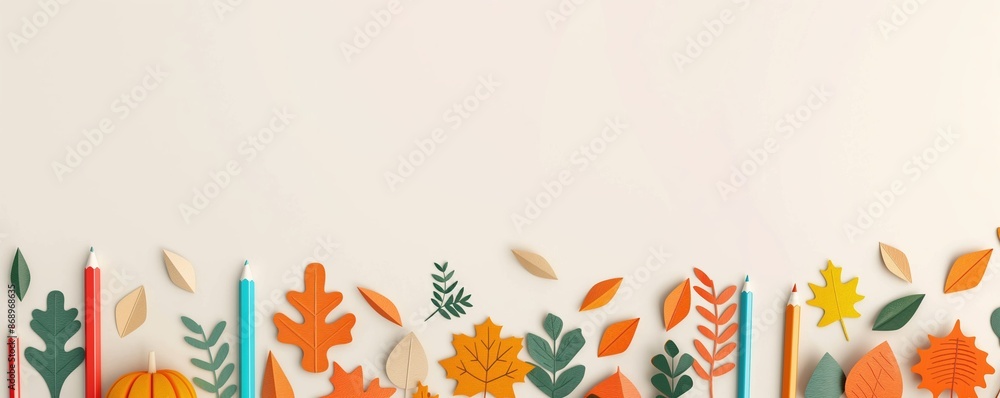 Fall background, school supplies arrangement, flat design illustration Fall background, school supplies arrangement, flat design illustration