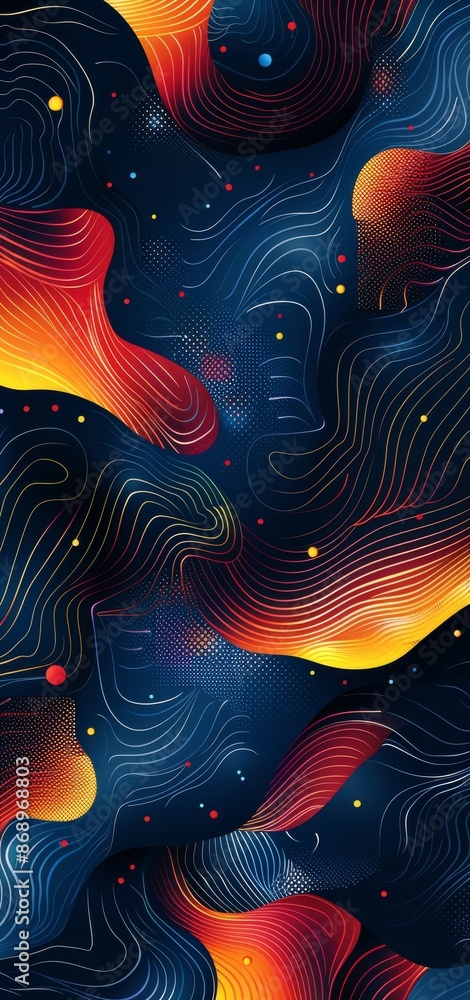 Fototapeta premium Colorful abstract fluid lines and dots background with vibrant gradient hues