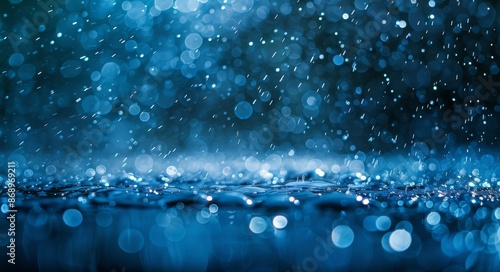 Raindrops Falling On A Wet Surface During A Nighttime Rainstorm