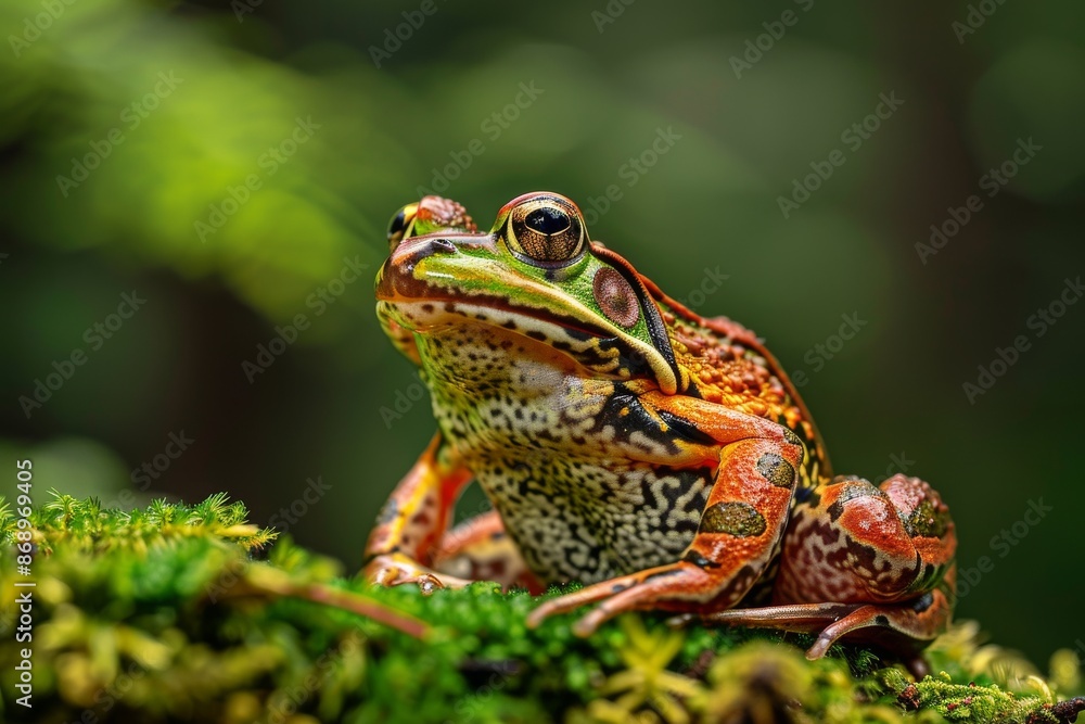 Fototapeta premium Northern Red-legged Frog, Macro,Left side view
