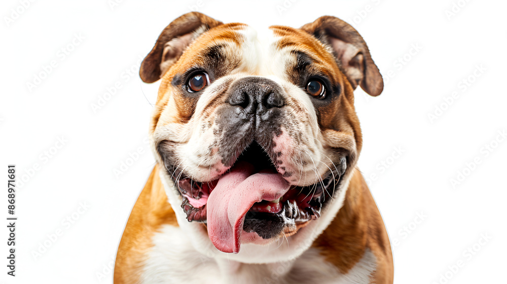 English Bulldog, Female standing against White Background,Funny photo of Bulldog breed dog sticking tongue out,adorable lying brown and white english bulldog with tongue exposed looks to side
English Bulldog, Female standing against White Background,Funny photo of Bulldog breed dog sticking tongue out,adorable lying brown and white english bulldog with tongue exposed looks to side
