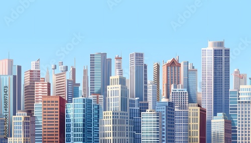 Wallpaper Mural Modern Cityscape with Tall Buildings and Blue Sky Torontodigital.ca