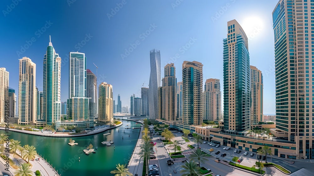 Obraz premium Dubai Skyline with Tall Buildings and Waterway