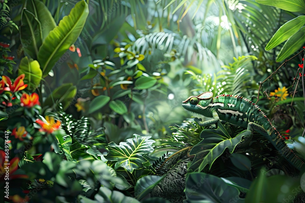 Fototapeta premium Create a photorealistic image of a lush jungle scene at midday, with the main object, with generative ai