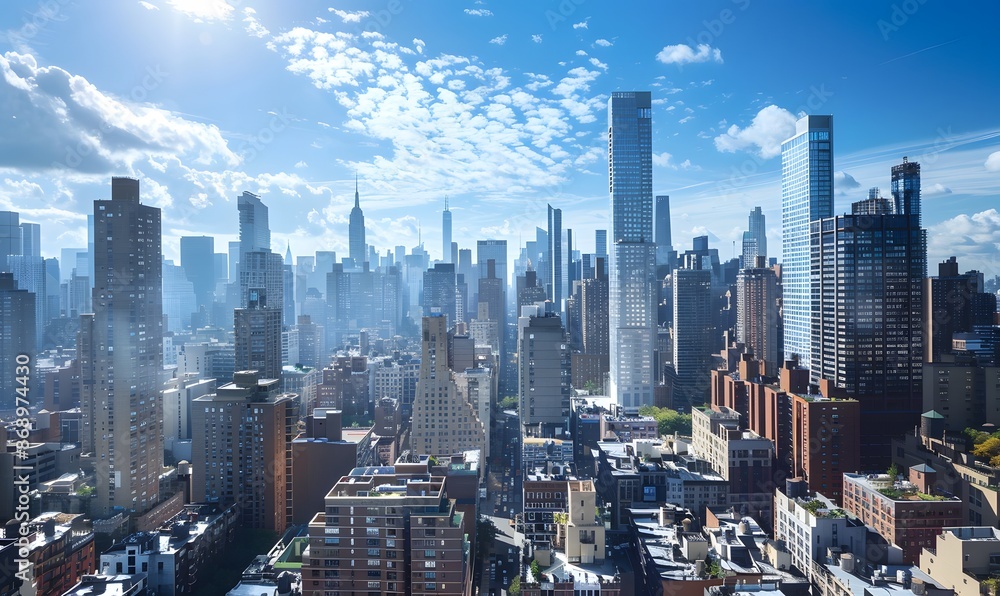 Fototapeta premium A Bright, Sunny Day Over Manhattan's Skyline