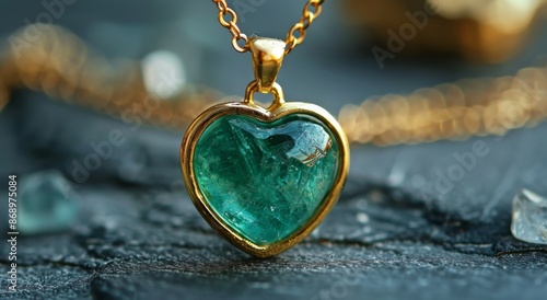 Gold Heart Pendant Necklace With Teal Resin Inlay