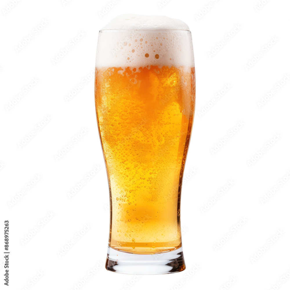 Glass of cold beer with foam isolated on transparent white background, clipping path Glass of cold beer with foam isolated on transparent white background, clipping path