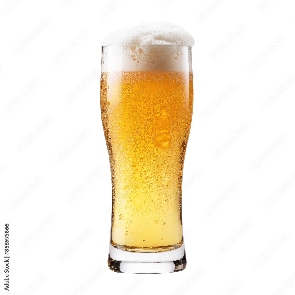 Glass of cold beer with foam isolated on transparent white background, clipping path Glass of cold beer with foam isolated on transparent white background, clipping path