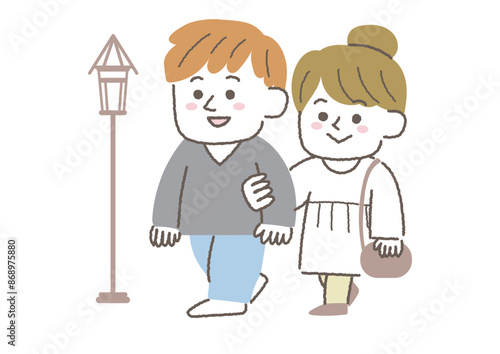 腕を組んで歩くカップルのイラスト