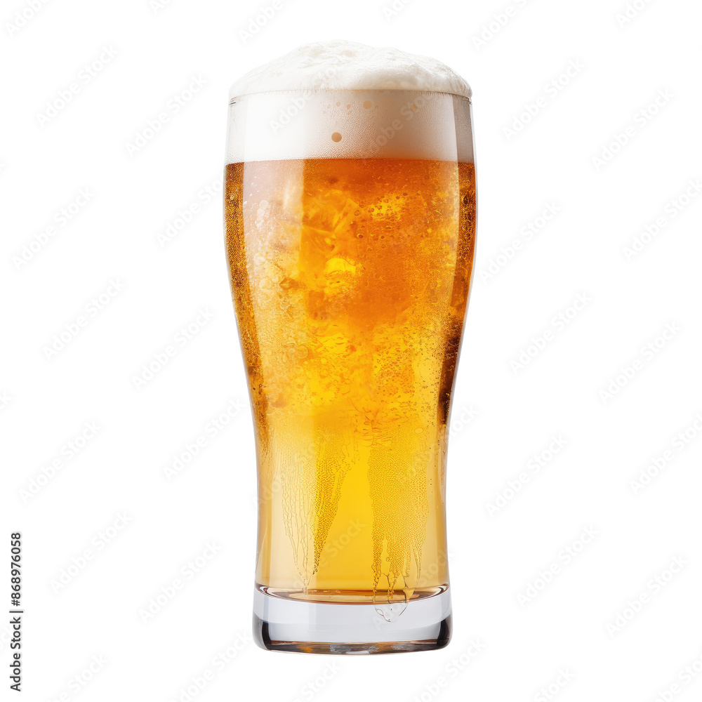 Glass of cold beer with foam isolated on transparent white background, clipping path Glass of cold beer with foam isolated on transparent white background, clipping path