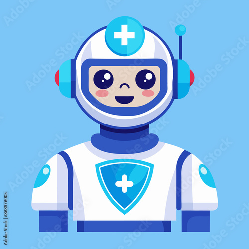 Medical Assistant a blue robot with a white cross on the face