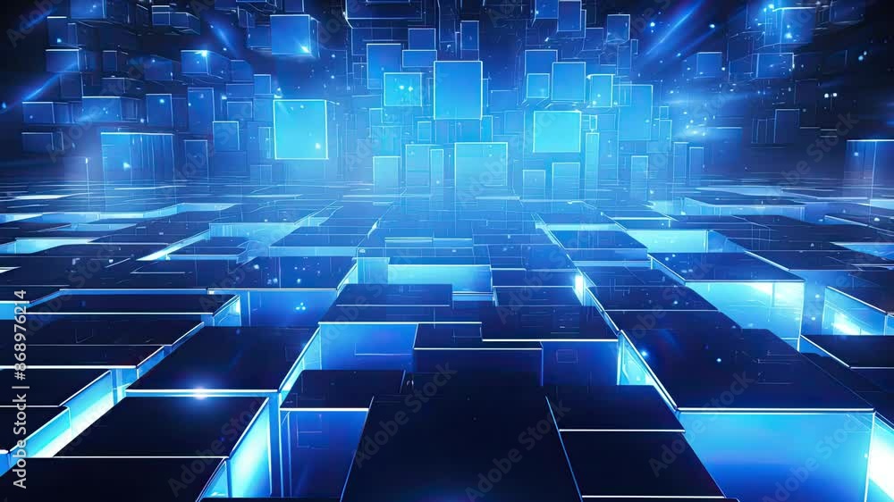 Blue geometric abstract technology background, blue technology light 4k Blue geometric abstract technology background, blue technology light 4k