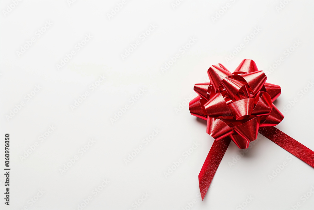 Simple and Elegant Red Gift Bow on White: Minimalist Festive Decor Simple and Elegant Red Gift Bow on White: Minimalist Festive Decor