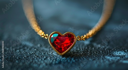 Gold Chain With Red Heart Pendant