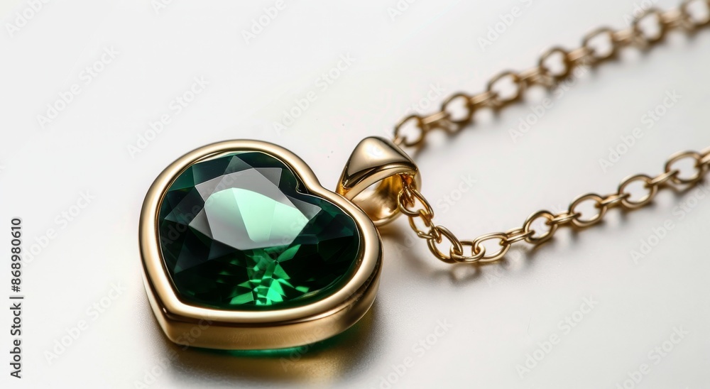 Gold Heart Pendant Necklace With Emerald Gemstone Gold Heart Pendant Necklace With Emerald Gemstone