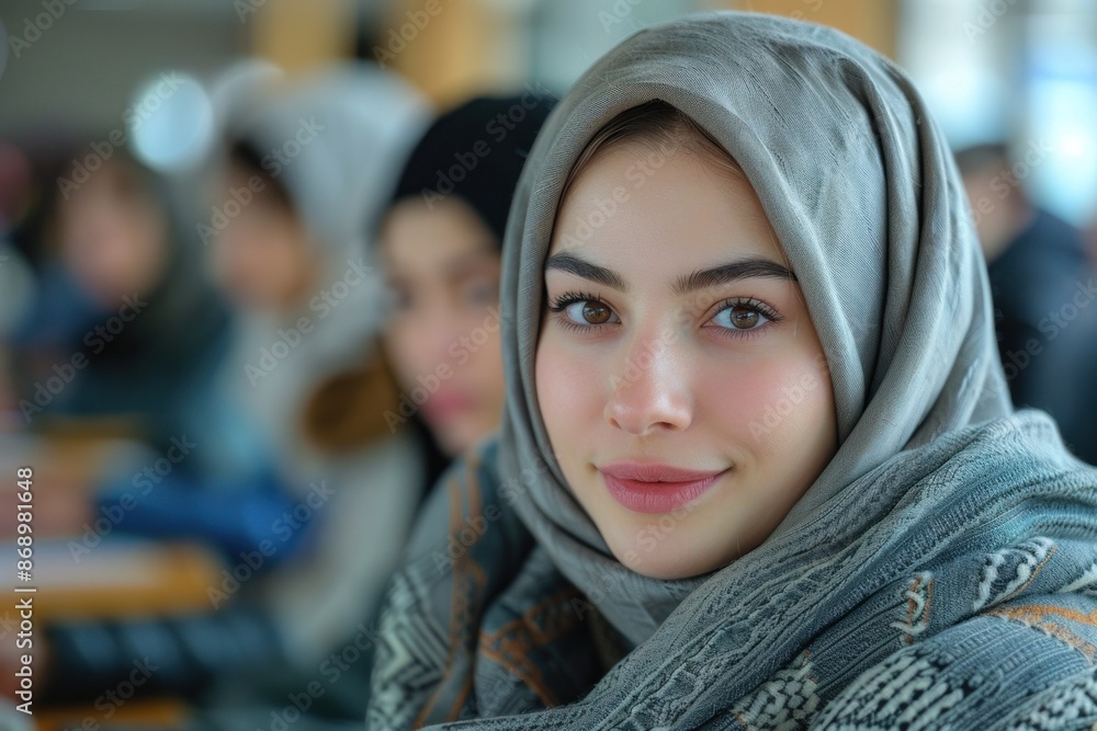 Confident Muslim Female Student at University Lecture Confident Muslim Female Student at University Lecture