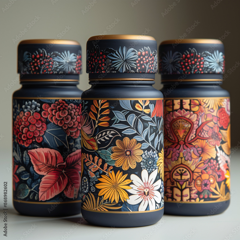 three jars with painted flowers on them
three jars with painted flowers on them