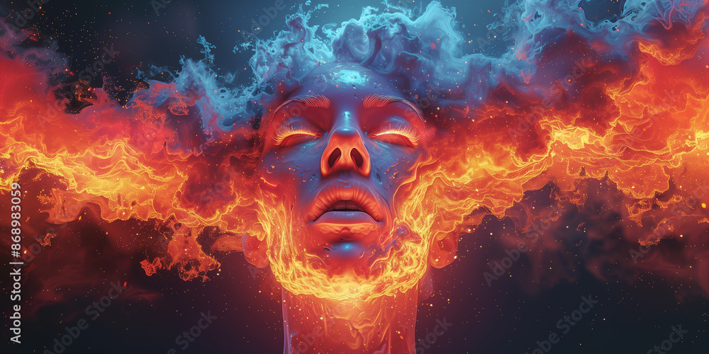 Generative AI illustration depicting exploding mind, emotions, imagination, dreams, and the creative inner world. Generative AI illustration depicting exploding mind, emotions, imagination, dreams, and the creative inner world.