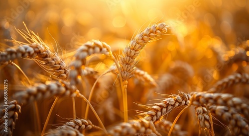 Golden Wheat Stalks in Sunset Light