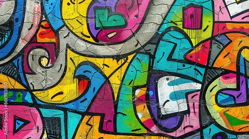 Wallpaper Mural Colorful Graffiti Pattern in Seamless Design on Weathered Concrete Torontodigital.ca