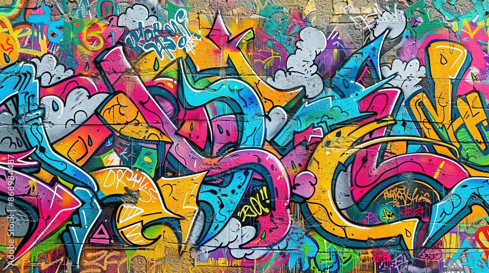 Seamless Graffiti Pattern: Vibrant Colors on Weathered Concrete Wall Seamless Graffiti Pattern: Vibrant Colors on Weathered Concrete Wall