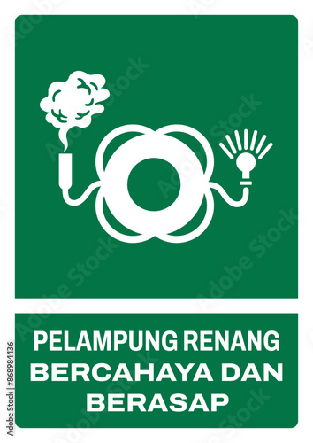 ISO emergency and first aid safety signs in indonesian_pelampung renang bercahaya dan berasap size a4/a3/a2/a1 photo