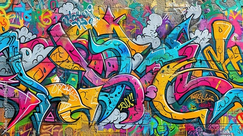 Wallpaper Mural Seamless Graffiti Pattern: Vibrant Colors on Weathered Concrete Wall Torontodigital.ca