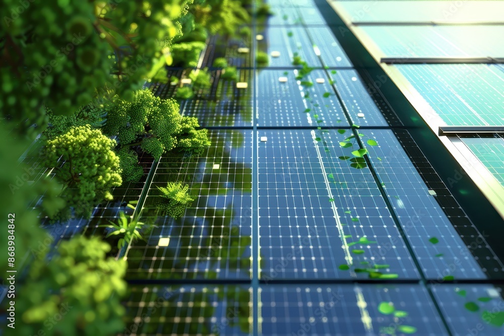 Fototapeta premium A green roof with a lot of trees and plants