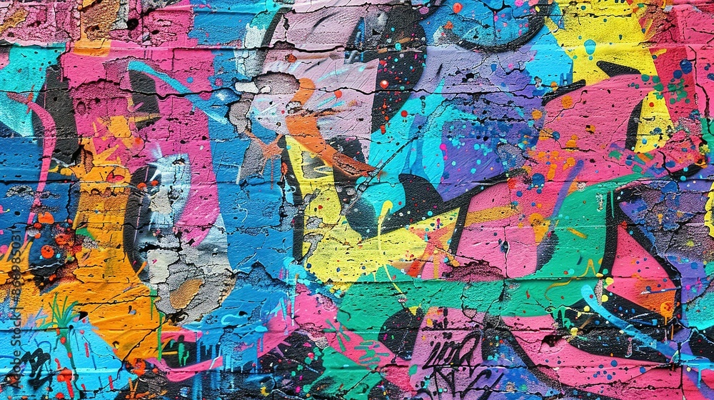 Weathered Concrete Wall: Seamless Pattern of Colorful Graffiti Weathered Concrete Wall: Seamless Pattern of Colorful Graffiti