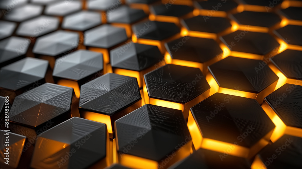 Futuristic Hexagonal Pattern with Glowing Orange Light - Modern Technology Background Futuristic Hexagonal Pattern with Glowing Orange Light - Modern Technology Background
