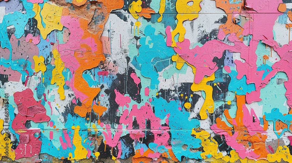 Fototapeta premium Seamless Pattern: Colorful Graffiti on Weathered Concrete Wall