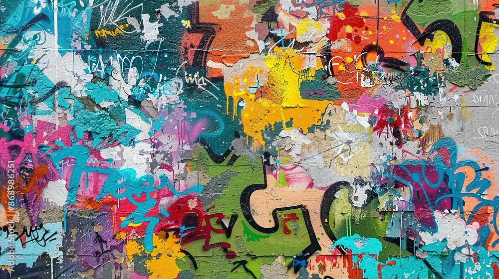 Fototapeta premium Colorful Graffiti Seamless Pattern on Weathered Concrete Wall