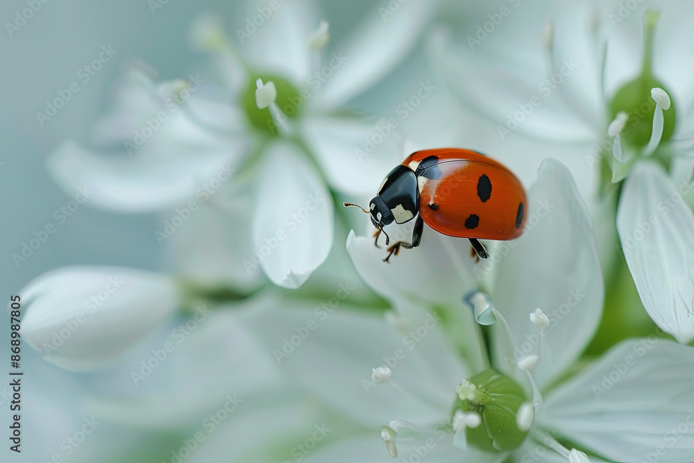 Ladybug on a blooming stellaria holostea flower, delicate nature Ladybug on a blooming stellaria holostea flower, delicate nature