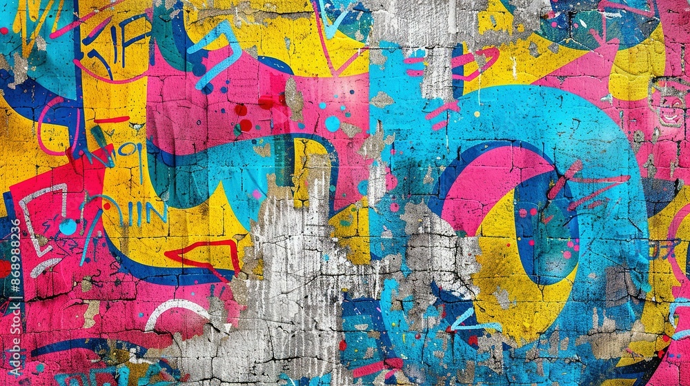 Obraz premium Weathered Concrete Wall with Vibrant Graffiti Seamless Pattern