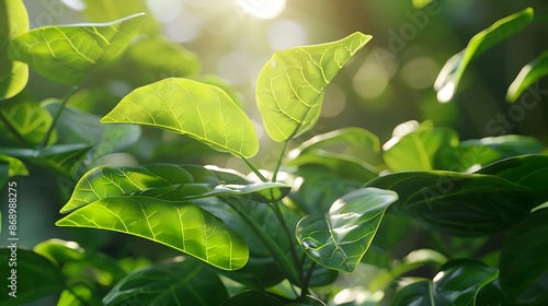 The heat of summer plants its leaf with magnificent in the morning light with the sunshine very detailed and realistic shape