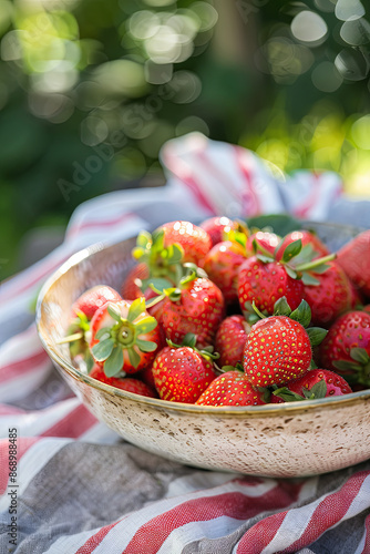 Fresh strawberries grown in the garden, organic produce photo
