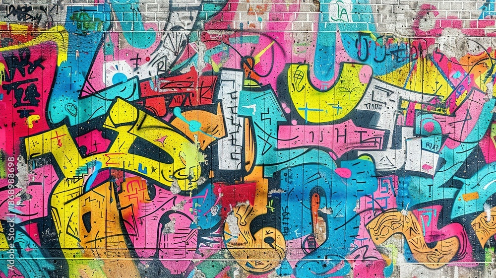 Obraz premium Weathered Concrete Wall with Vibrant Graffiti Seamless Pattern